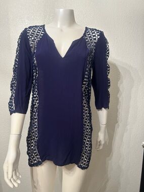 Solitaire Swim Navy Crochet-Trim Swim Coverup Tunic